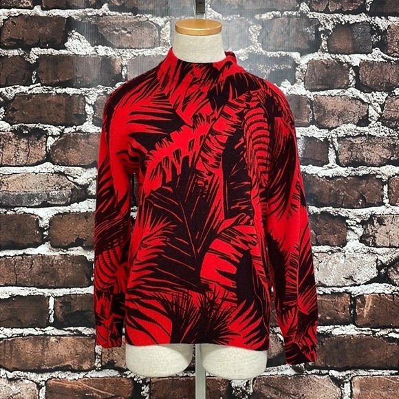 J.A. Higgins Sweater Crew Neck Lambswool Floral Red Black Size Medium M - Picture 5 of 15